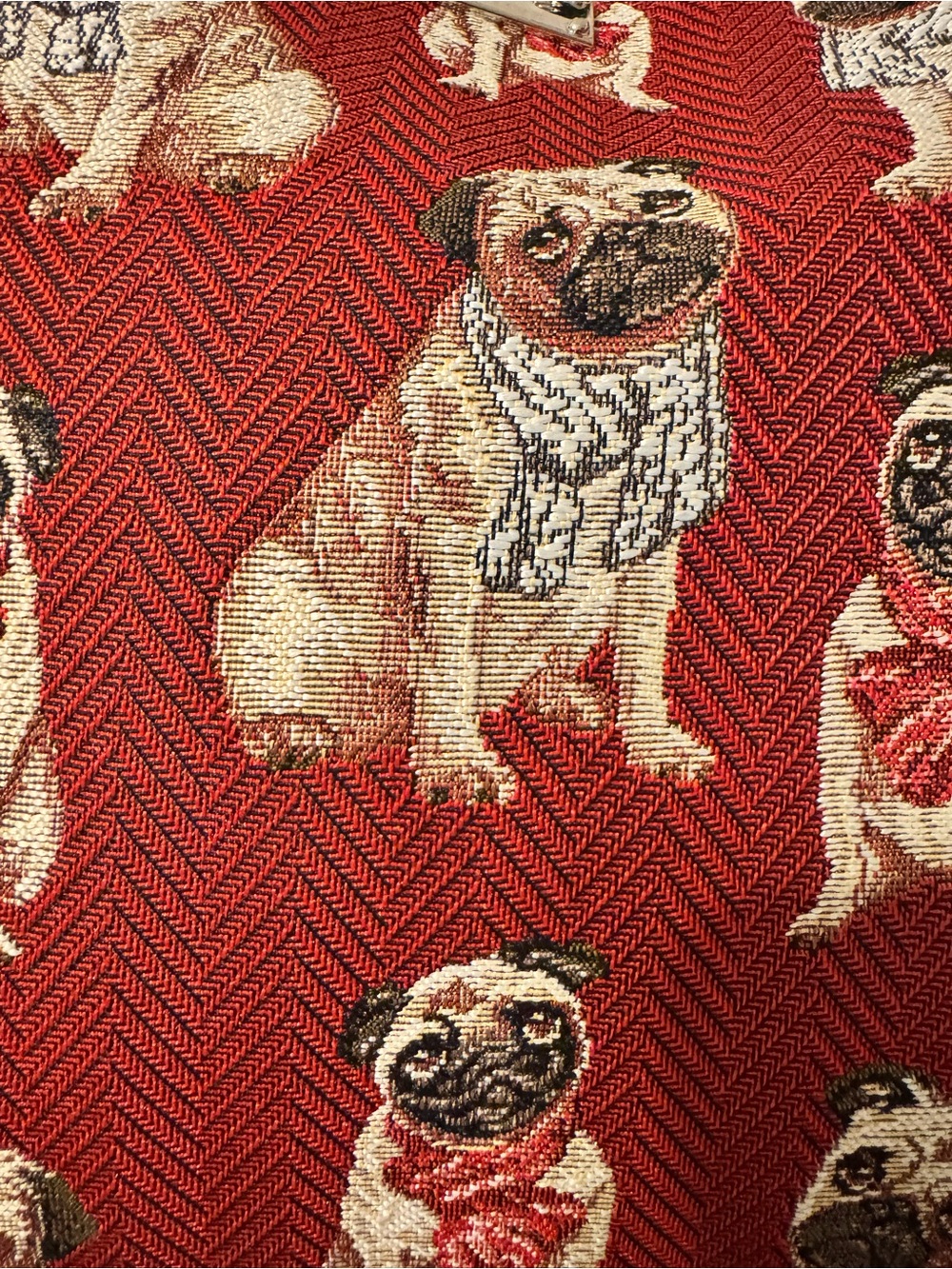 Red Pug-Print Shoulder Hobo Bag with Single Strap. NWT - Picture 2 of 6